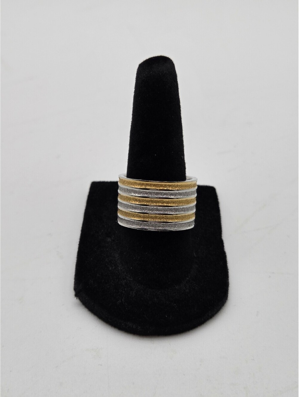 Wide Two-Tone Textured Band Ring Silver & Gold Tone Unisex Size 7